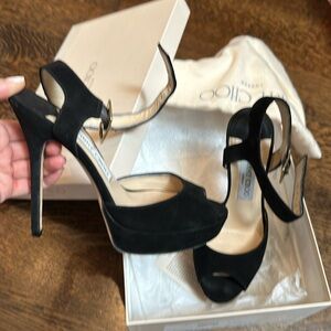 Jimmy Choo black suede platform heeled sandal size 7us